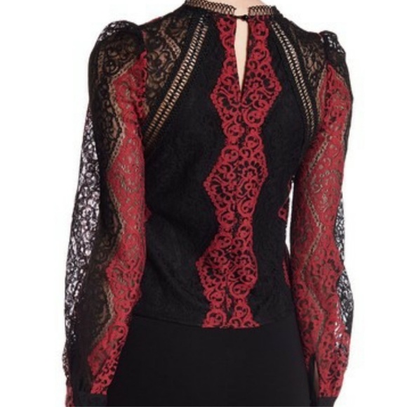 GRACIA Red Black Lace Long Sleeve Gothic Victorian Blouse Size M - Picture 2 of 7